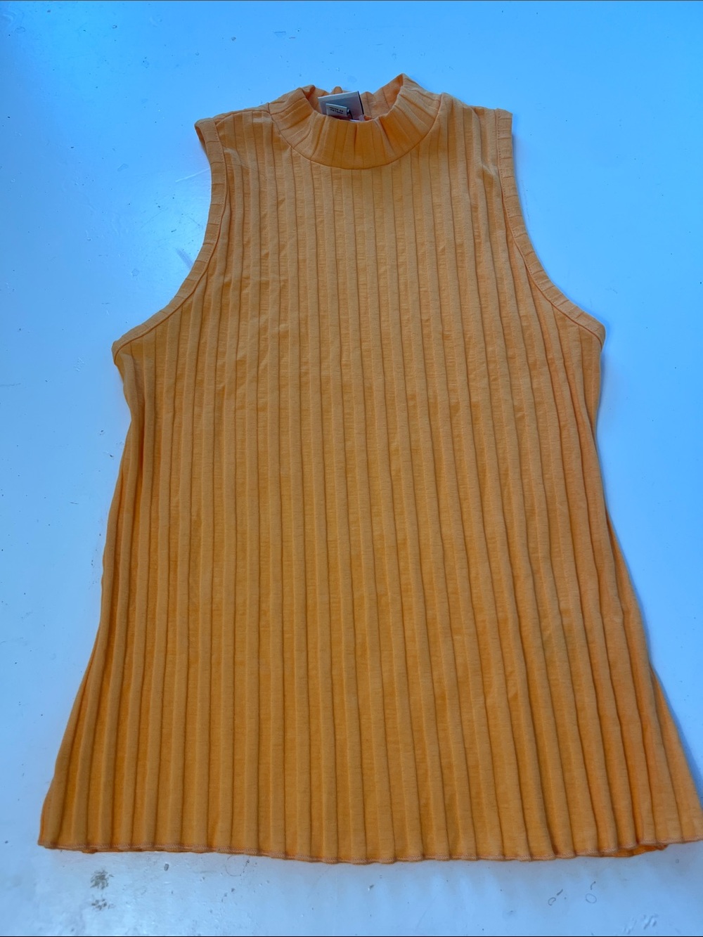 A New Day XS Sleeveless Mock Neck Orange Textured Stripes Tank Top